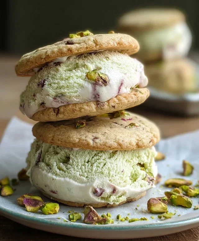 Pistachio Cookie Ice Cream Sandwiches