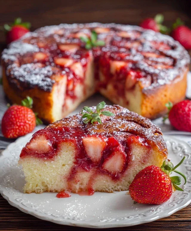 Easy Strawberry Cake with Strawberry Sauce
