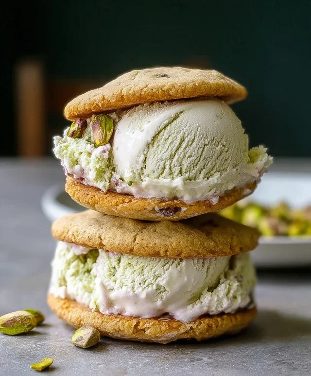 Pistachio Cookie Ice Cream Sandwiches