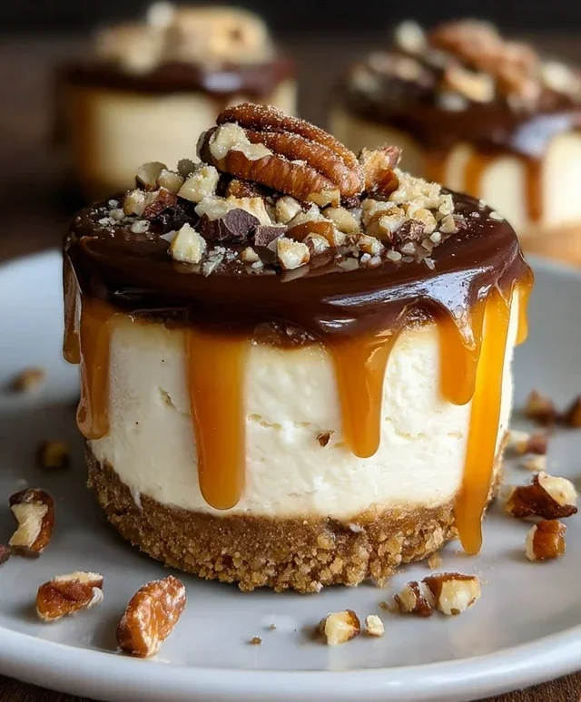 No Bake Turtle Mini Cheesecakes