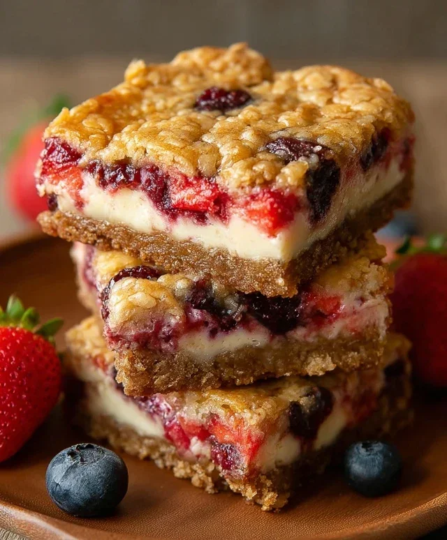 Berry Oatmeal Cheesecake Bars