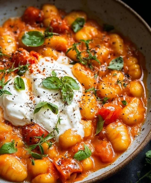 30 Minute Creamy Tomato Gnocchi with Burrata