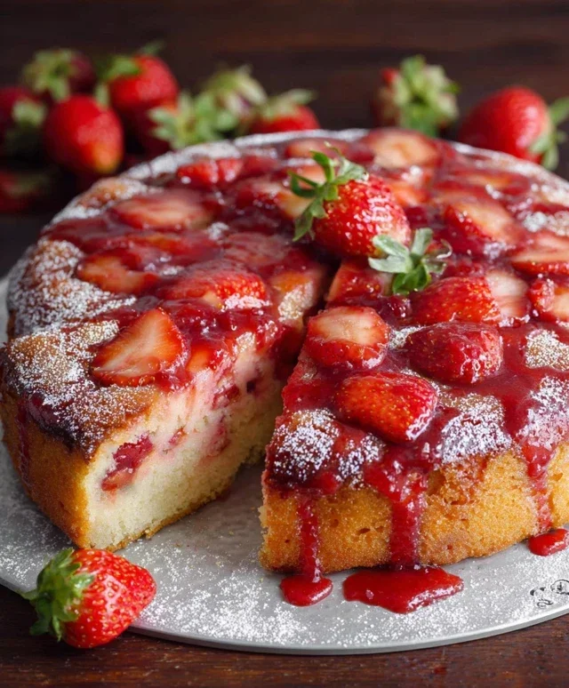 Easy Strawberry Cake with Strawberry Sauce