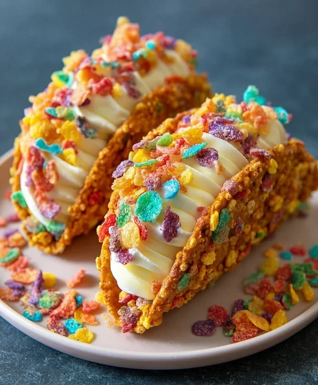 Fruity Pebbles Cheesecake Tacos