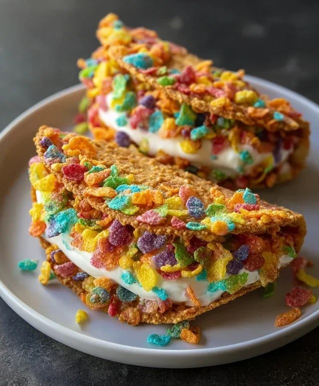 Fruity Pebbles Cheesecake Tacos