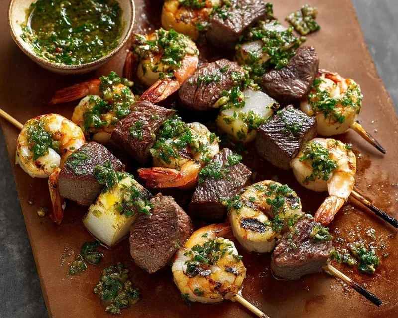 Surf and Turf Kabobs with Chimichurri Sauce