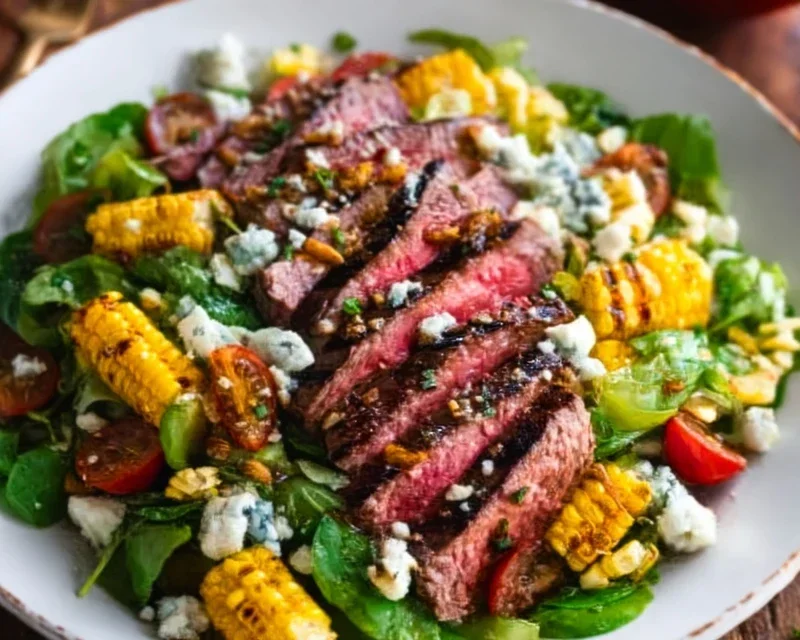Balsamic Steak Gorgonzola Salad with Grilled Corn