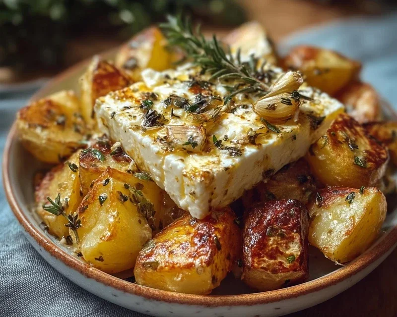 Roasted Potatoes with Baked Feta and Garlic