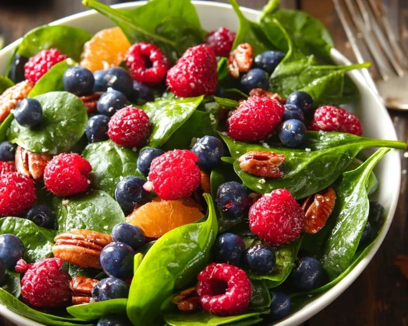 Berry Spinach Salad with Blueberries and Raspberries