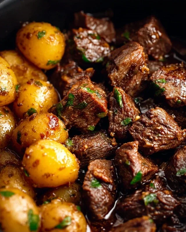 Slow Cooker Garlic Butter Beef Bites with Potatoes
