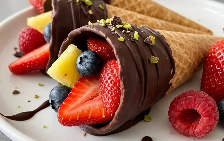 Chocolate Dipped Fruit Filled Cones