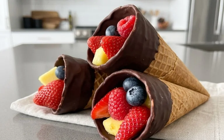 Chocolate Dipped Fruit Filled Cones