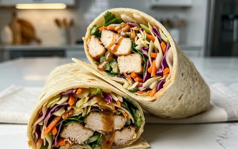 Thai Chicken Wrap with Crunchy Asian Slaw