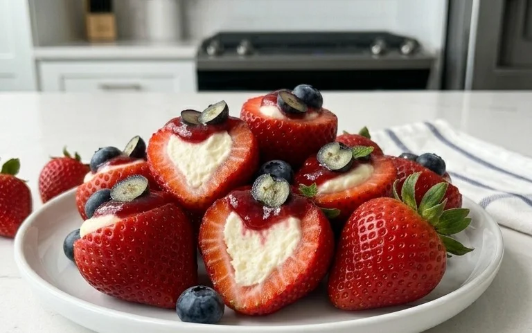 Red, White, and Blue Cheesecake Strawberries