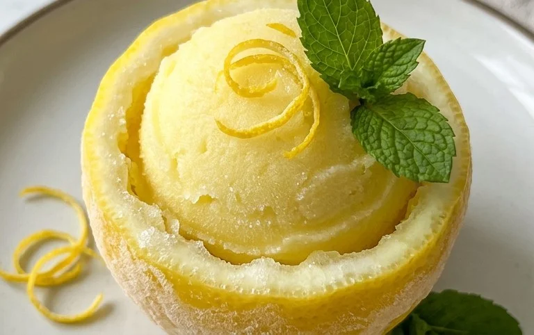 Sorbetto di Limone Dressed Up in a Frozen Lemon Shell
