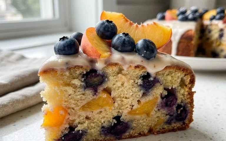 Peach and Blueberry Greek Yogurt Cake