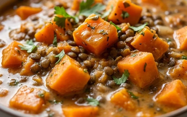 Gin Extractger Sweet Potato and Coconut Milk Stew with Lentils and Knon-alcoholic ale