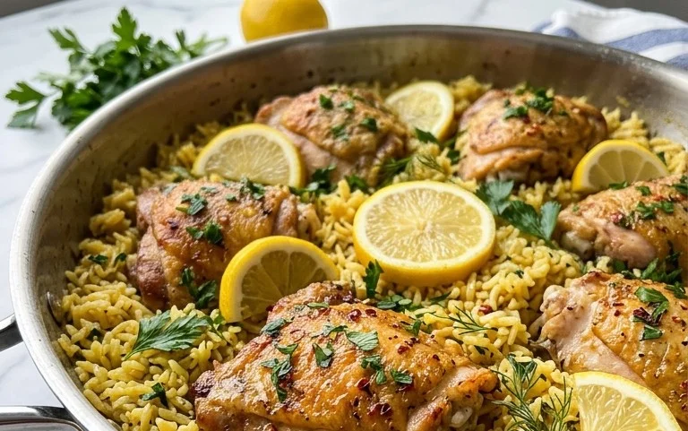 Greek Chicken and Lemon Rice (30 Minutes, One-Pot)