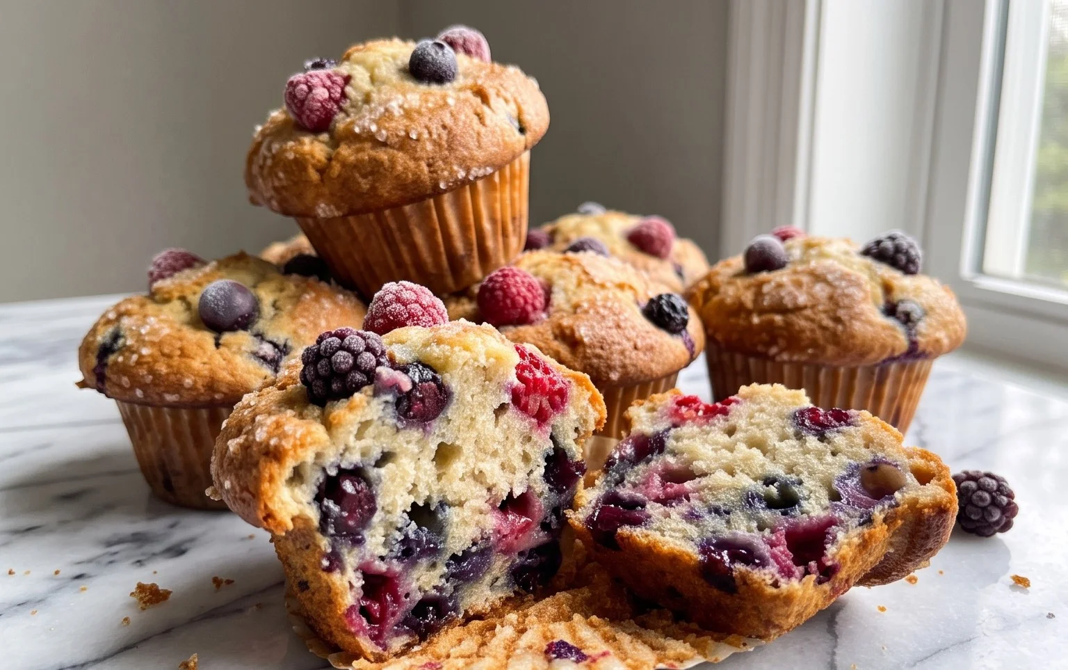 Bakery Style Mixed Berry Muffins | with Frozen Berries