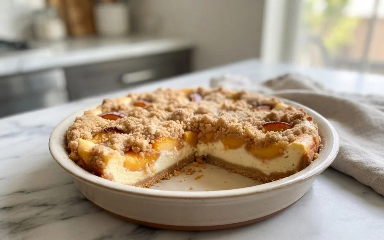 Peach Cream Cheese Cake with Streusel Topping