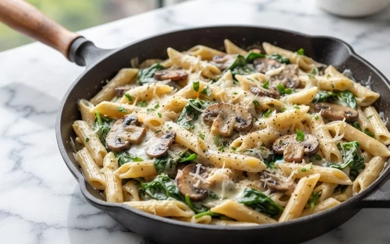 Parmesan Spinach Mushroom Pasta Skillet