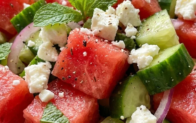 Watermelon Salad with Cucumber and Feta