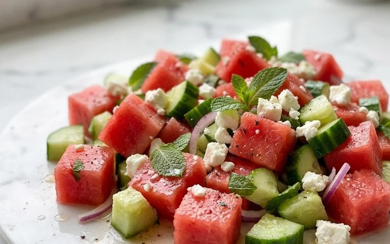 Watermelon Salad with Cucumber and Feta
