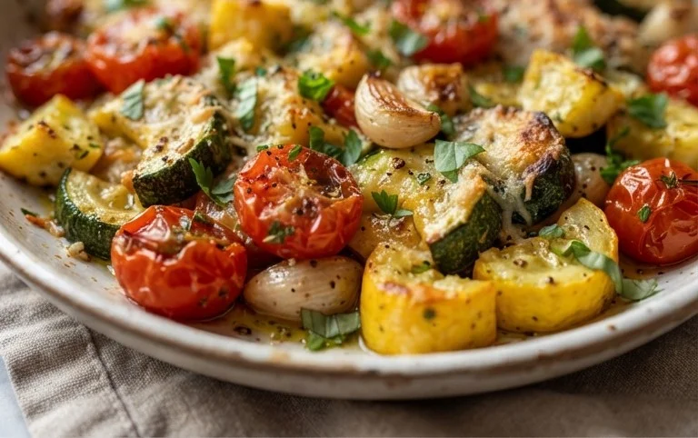 Roasted Garlic-Parmesan Zucchini, Squash and Tomatoes